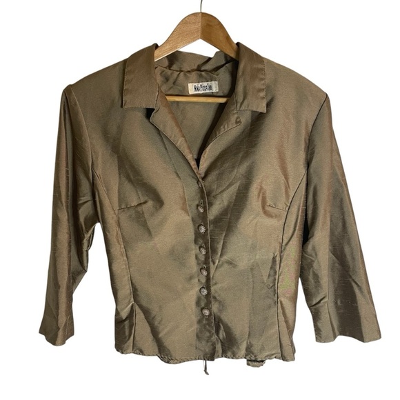 Vintage Unique RARE  Nina Piccalino Sage Green Button Up Suit Jacket - Silky - Picture 1 of 7